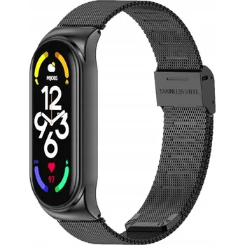 Řemínek na hodinky ŘEMÍNEK ŘEMÍNEK NÁHRADNÍ PÁSEK pro XIAOMI MI BAND 5 XIAOMI MI BAND 6 ČERNÝ OCEL