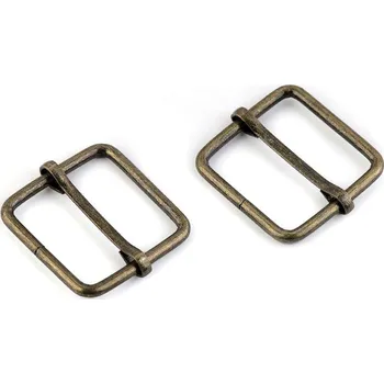 Posunovač na popruhy šíře 26 mm čtvercový, střední, 2 staromosaz