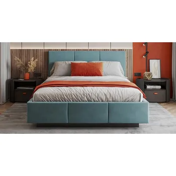 Postel Čalouněná postel AVEIRO 90x200 s kovovým zdvižným roštem TYRKYSOVÁ