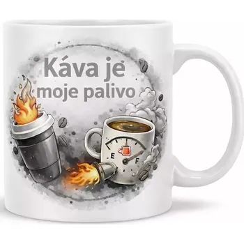 Hrnek s potiskem 330 ml káva je palivo šedý šedý CZ