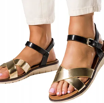 Dámské sandále Módní dámské sandály ploché pásky křížem lehké pohodlné černé vel. 38