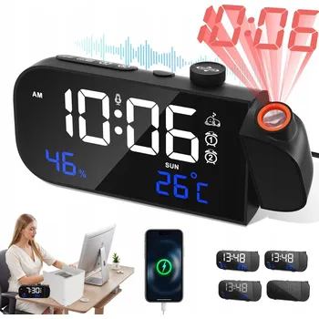 Budík INTELIGENTNÍ BUDÍK S PROJEKTOREM ČASU, FM RÁDIEM A TEPLOMĚREM