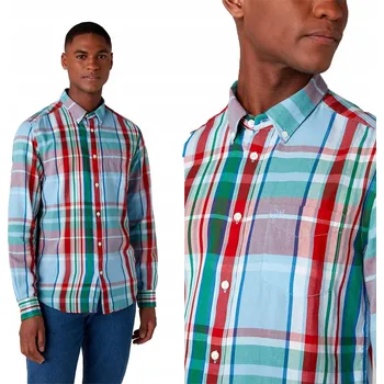 Pánská košile Pánská košile Wrangler bavlněná s dlouhým rukávem, vícebarevná, velikost M