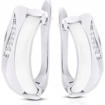 Náušnice Stříbrné náušnice dámské, s anglickým zapínáním a bílou keramikou, Ag 925