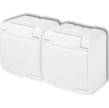 Elektrická zásuvka Dvojitá zásuvka nástěnná s víčkem bílá IP54 Karlik Junior GHE-2