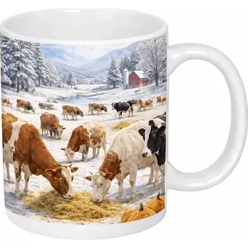 Hrnek s potiskem 330 ml kravičky v zimě CZ