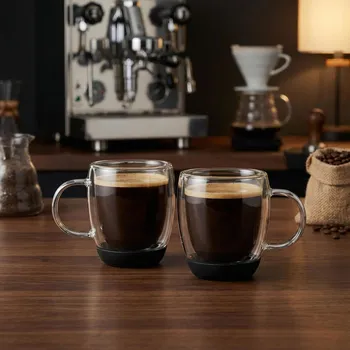 Sklenice Dvoustěnné skleněné termo sklenice na kávu a čaj GARET černé 330 ml 2 ks