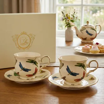 Porcelánové šálky na kávu a čaj s podšálky DUO ECRU 260 ml 2 ks.