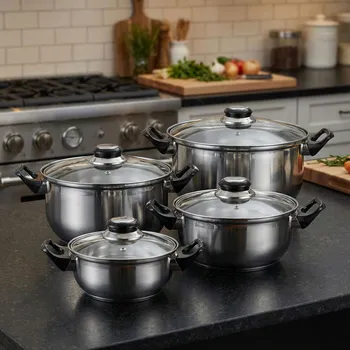 Sada nádobí Sada 4 nerezových hrnců s pokličkami KONIGHOFFER ALASKA