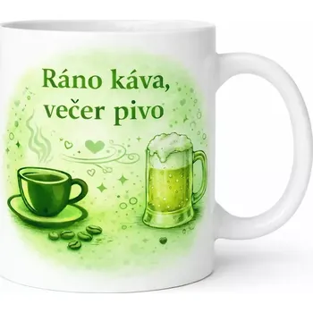 Hrnek s potiskem 330 ml káva a pivo zelený zelený CZ