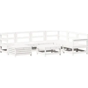 Sedací souprava VidaXL 8dílná zahradní sedací souprava, bílá, masivní borové dřevo