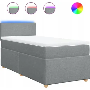 Postel Kontinentální postel světle šedá 200x90x100,5 cm s LED osvětlením a topperem