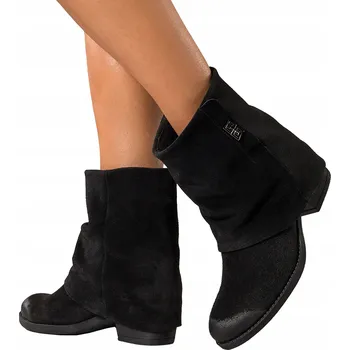 Dámské kozačky KOTNÍKOVÉ BOTY Černé Dámské KOŽENÉ Kovbojské Boty POHODLNÉ Široký Svršek MÓDNÍ vel. 36