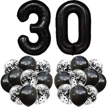 Balónek Sada ČERNÉ BALÓNKY k 30. NAROZENINÁM 100cm konfety