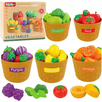 Dřevěná hračka Edukativní sada třídění zeleniny a ovoce na krájení, 34 dílů