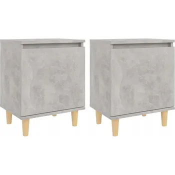 Noční stolek 2 noční stolky s dřevěnými nohami, šedá beton