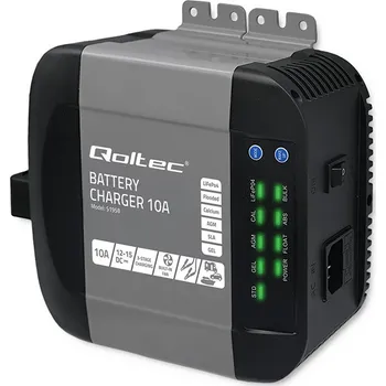 Nabíječka autobaterie Qoltec 51958 Intelligent Monolith nabíječka pro LiFePO4 AGM GEL SLA baterie | 10A | 12V