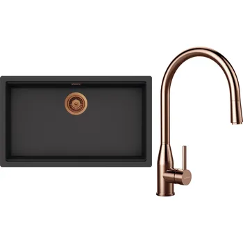 Kuchyňský dřez Set Schock S33-9 (dřez Kiruna N-100XL Dusk + baterie Kavus.120 Copper brushed + komponenty Copper brushed)