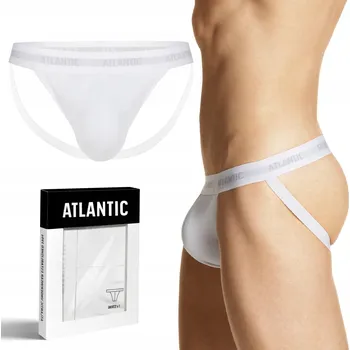Pánské spodní prádlo ATLANTIC JOCKSTRAP 1571 BÍLÉ pánské slipy jockstrap, otevřené, bavlna - XXL