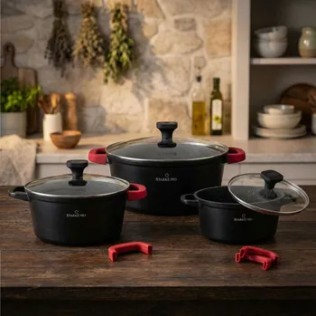 Sada nádobí Sada hrnců na indukci mramorových Starke Pro Ochre 6 dílů