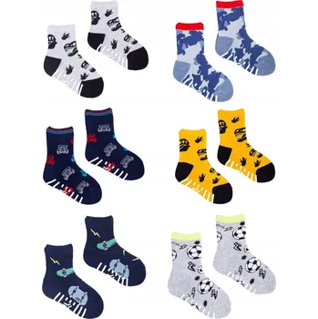 Ponožky bavlněné polofroté chlapecké s ABS, barevné BALENÍ 6 KUSŮ 17-19 YOCLUB