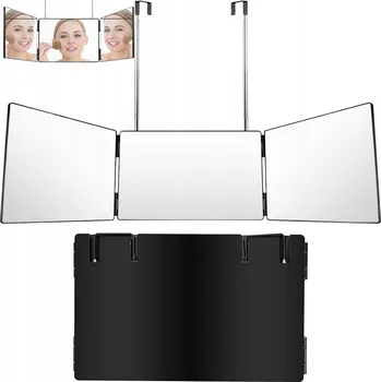 Zrcadlo Třístranné zrcadlo na stříhání vlasů a líčení, skládací 360°, závěsné