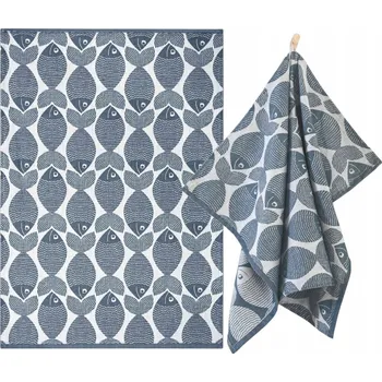 Utěrka ZWOLTEX RYBY ŁAWICA kuchyňská utěrka bavlněná modrá 240g 50x70cm