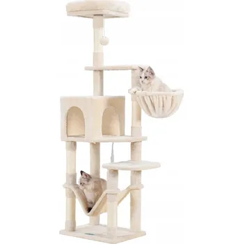 ŠKRABADLO PRO KOČKY XXL 154 CM 7 ÚROVNÍ STABILNÍ MĚKKÝ PLYŠ HOUPACÍ SÍŤ BÉŽOVÁ