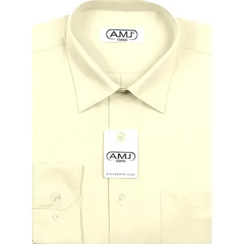 Pánská košile Pánská košile AMJ jednobarevná JDS016, smetanová, dlouhý rukáv, slim fit, vel. 39