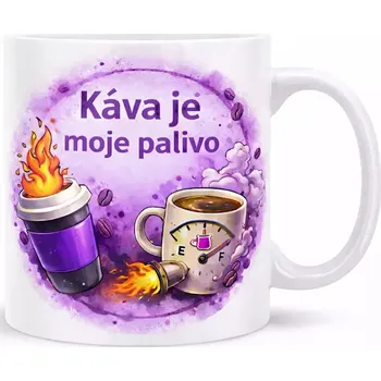 Hrnek s potiskem 330 ml káva je palivo fialový fialový CZ