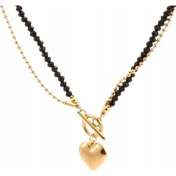 Náhrdelník Náhrdelník Řetízek zlatý Choker Srdce Černé Kameny