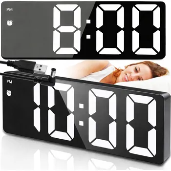 Budík DIGITÁLNÍ BUDÍK LED ALARM VELKÉ ČÍSLICE NASTAVITELNÉ ELEKTRONICKÉ ZRCADLO