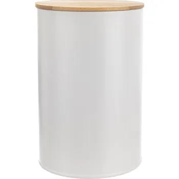 Dóza na potraviny KOVová NÁDOBA NA POTRAVINY BÍLÁ S BAMBUSOVÝM VÍKEM DO KUCHYNĚ 800 ML