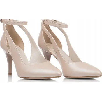 Dámské lodičky Kožené lodičky na jehlovém podpatku svatební se zapínáním na kotníku béžové 39