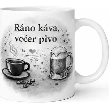 Hrnek s potiskem 330 ml káva a pivo černý černý CZ