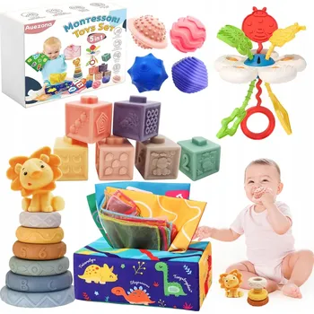 Hračka pro nejmenší MONTESSORI SADA HRAČEK PRO NEJMENŠÍ DĚTI MOTORICKÉ A SENZORICKÉ STAVEBNICE