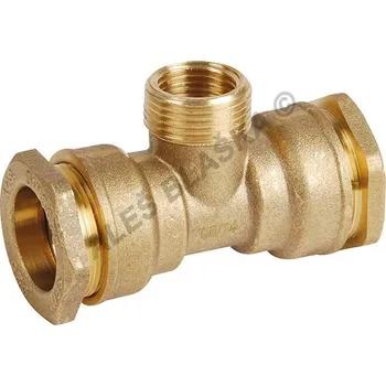 Instalatérský materiál PE mosazný T-kus s vnějším i vnitřním závitem na polyetylénové trubky (polyš) - 32x1"_3/4"x32 4802