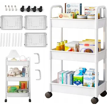 regál MOBILNÍ REGÁL POLICE MOBILNÍ NA KOLEČKÁCH STOLEK PŘENOSNÝ S BLOKACÍ 3 POLICE