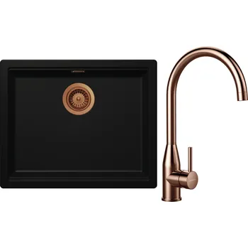 Kuchyňský dřez Set Schock S32-4 (dřez Kiruna N-100L Night + baterie Kavus Copper brushed + komponenty Copper brushed)