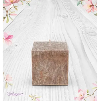 Svíčka Svíčka Krychle (7 cm) – Hnědá / Dubové dřevo & Citron / Hnědý andílek