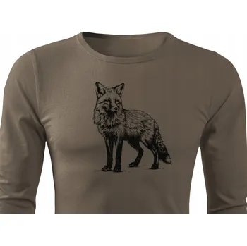 Lovecká tričko na lov, hnědá barva, velký potisk LIŠKA S