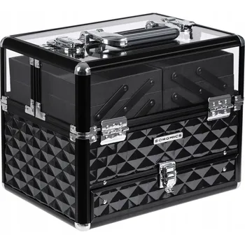 Kosmetický kufr KUFŘÍK ORGANIZÉR NA KOSMETIKU ROZKLÁDACÍ PROSTORNÝ AKRYL 30x23 CM ČERNÝ