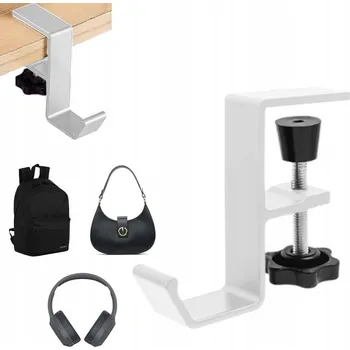 Věšák VĚŠÁK DRŽÁK NA SLUCHÁTKA TAŠKA BATOH KOVOVÝ K PSACÍMU STOLU PRACOVNÍ DESKY PŘIŠROUBUJE