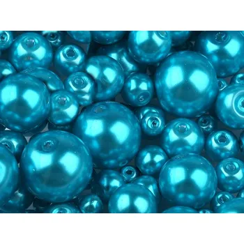 Dětské navlékací korálky Skleněné voskové perly mix velikostí Ø4-12 mm, střední, 67A tyrkys mořský