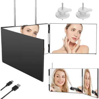 Zrcadlo Závěsné zrcadlo černé, třídílné, s nastavitelným hákem