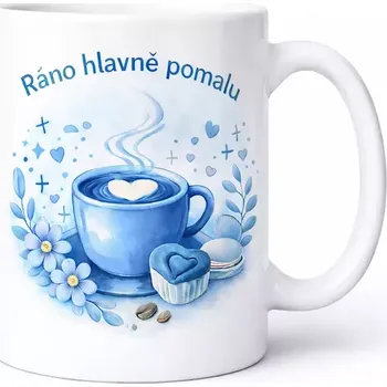 Hrnek s potiskem 330 ml ráno pomalu modrý modrý CZ