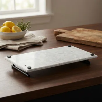 Kuchyňské prkénko Servírovací deska na občerstvení mramorová s úchyty Starke Pro 35 x 20 cm bílá