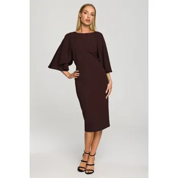 Dámské šaty ŠATY ELEGANTNÍ DÁMSKÁ NA SVATEBNÍ HOSTINA MIDI KIMONOVÉ RUKÁVY HNĚDÁ 44 XXL