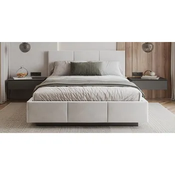 Postel Čalouněná postel AVEIRO 140x200 s kovovým zdvižným roštem BÍLÁ