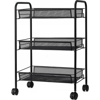 Koupelnový nábytek Koupelnová kuchyňská police skříňka na kolečkách KOVOVÁ černá 63x44,5x25,5 cm